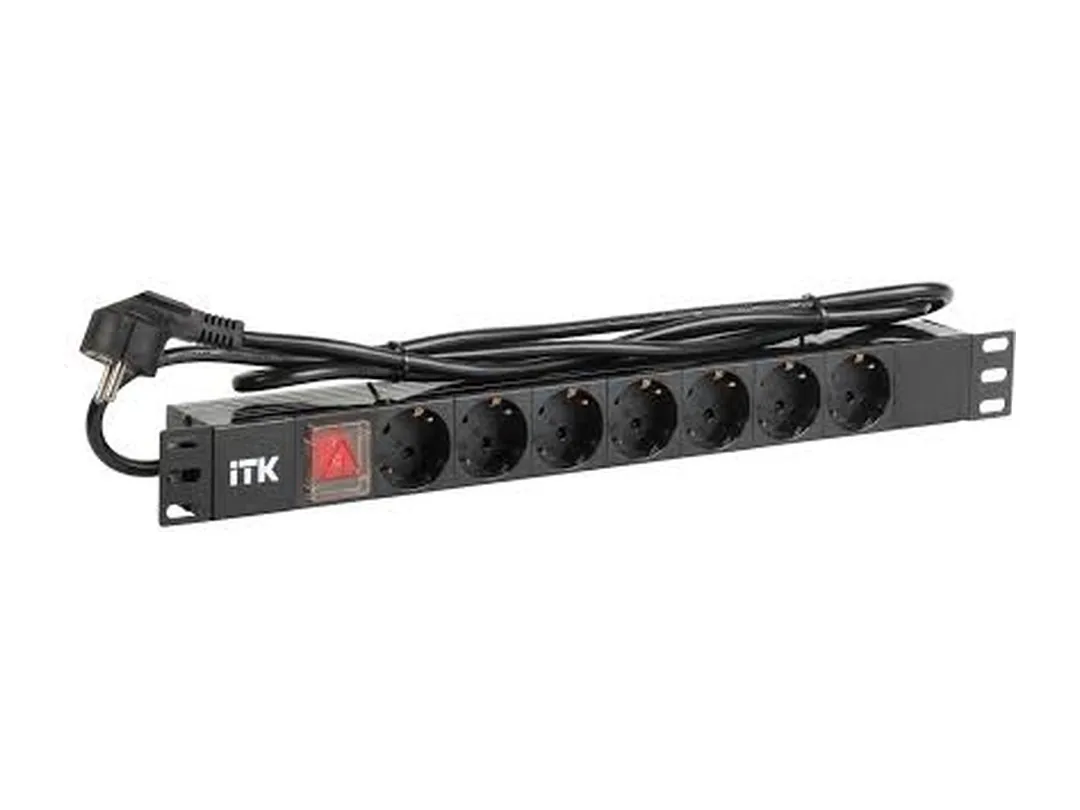 Распределитель питания ITK PDU 6 розеток DIN49440 (нем. станд.) с LED выключателем, 1U